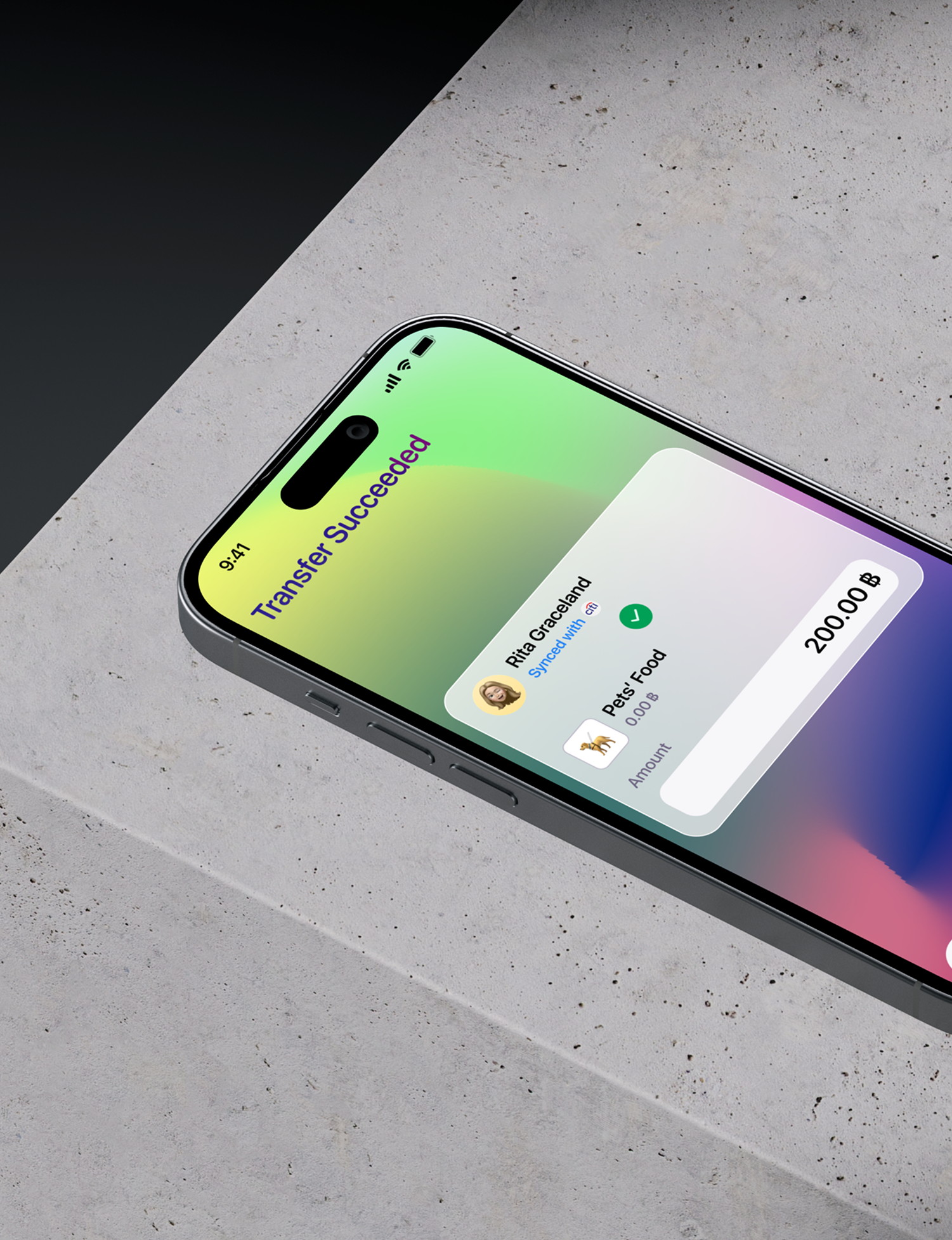 iPhone on a Concrete Floor Interface Showing Transaction Page